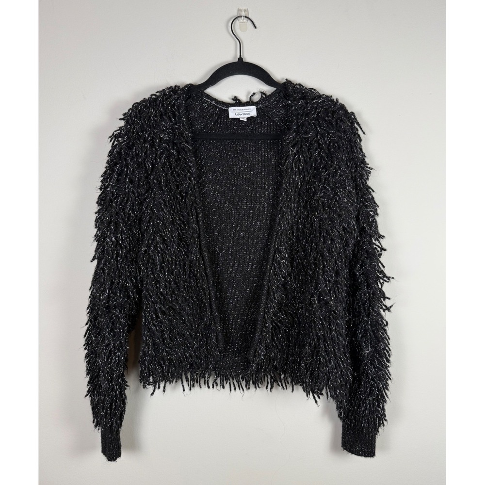 & Other‎ Stories Black Shaggy Knit Cardigan Sweater Metallic Fringe XS